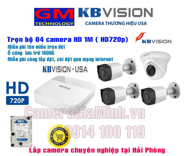 Trọn bộ 4 Camera 1M KBvision