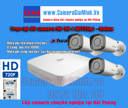 Trọn bộ 3 Camera 1M Dahua HDCVI
