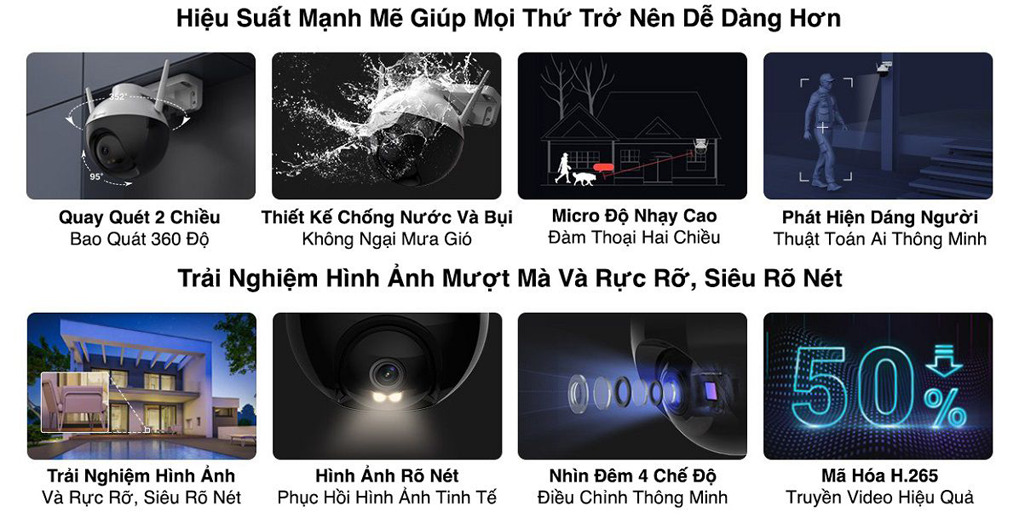 Camera ngoài trời Ezviz C8W color 2K+ - Camera GiaMinh